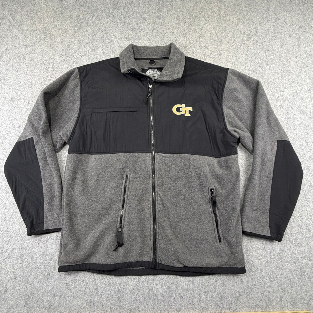 Weatherproof Georgia Tech Yellow Jackets Fleece Jacket Mens Large Grey Black GT